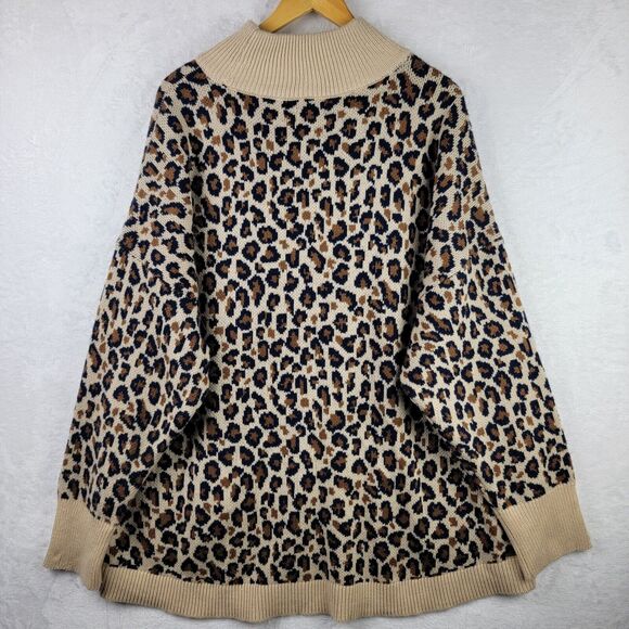 Crown & Ivory Sweater Size 2X Pullover Hi Low Hem Hi Neck Oversize Animal Print - Picture 8 of 10